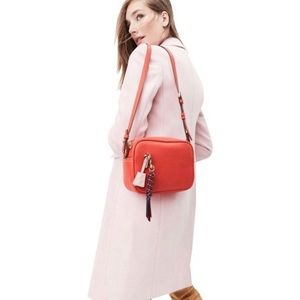J.Crew Italian Signet Belvedere Red Leather Cross Body Bag